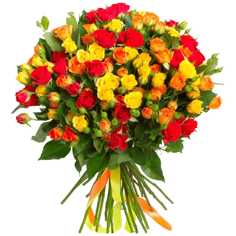 Розы кустовые микс желто-красные